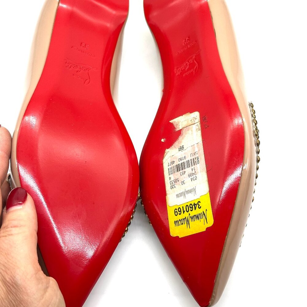 Christian Louboutin PIGALOVE 20ANS Patent Leather Crystal Flats Ballerina Shoes - Picture 13 of 16